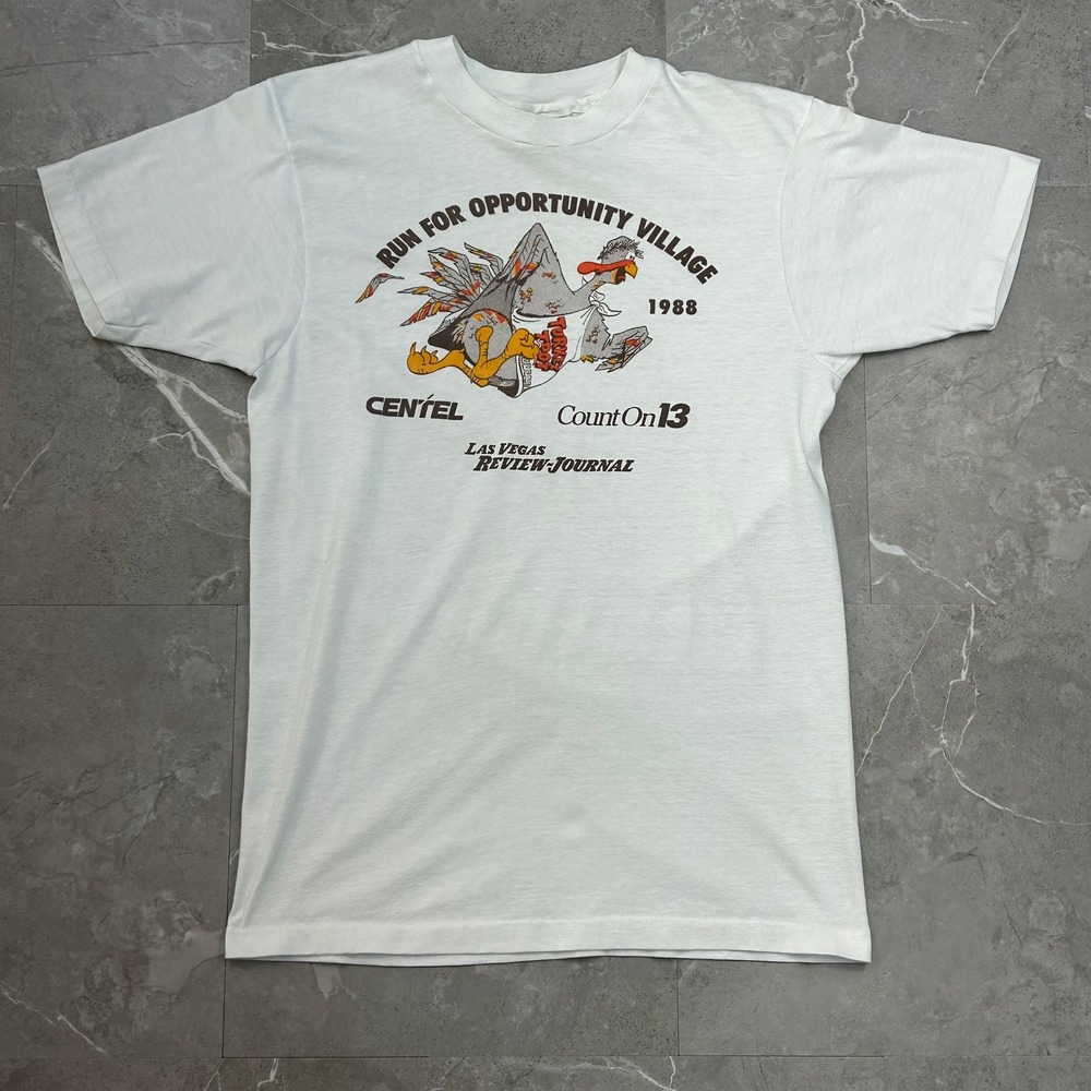 80s Vintage Turkey Trot Marathon Tee Mens Medium Thanksgiving Las Vegas Running